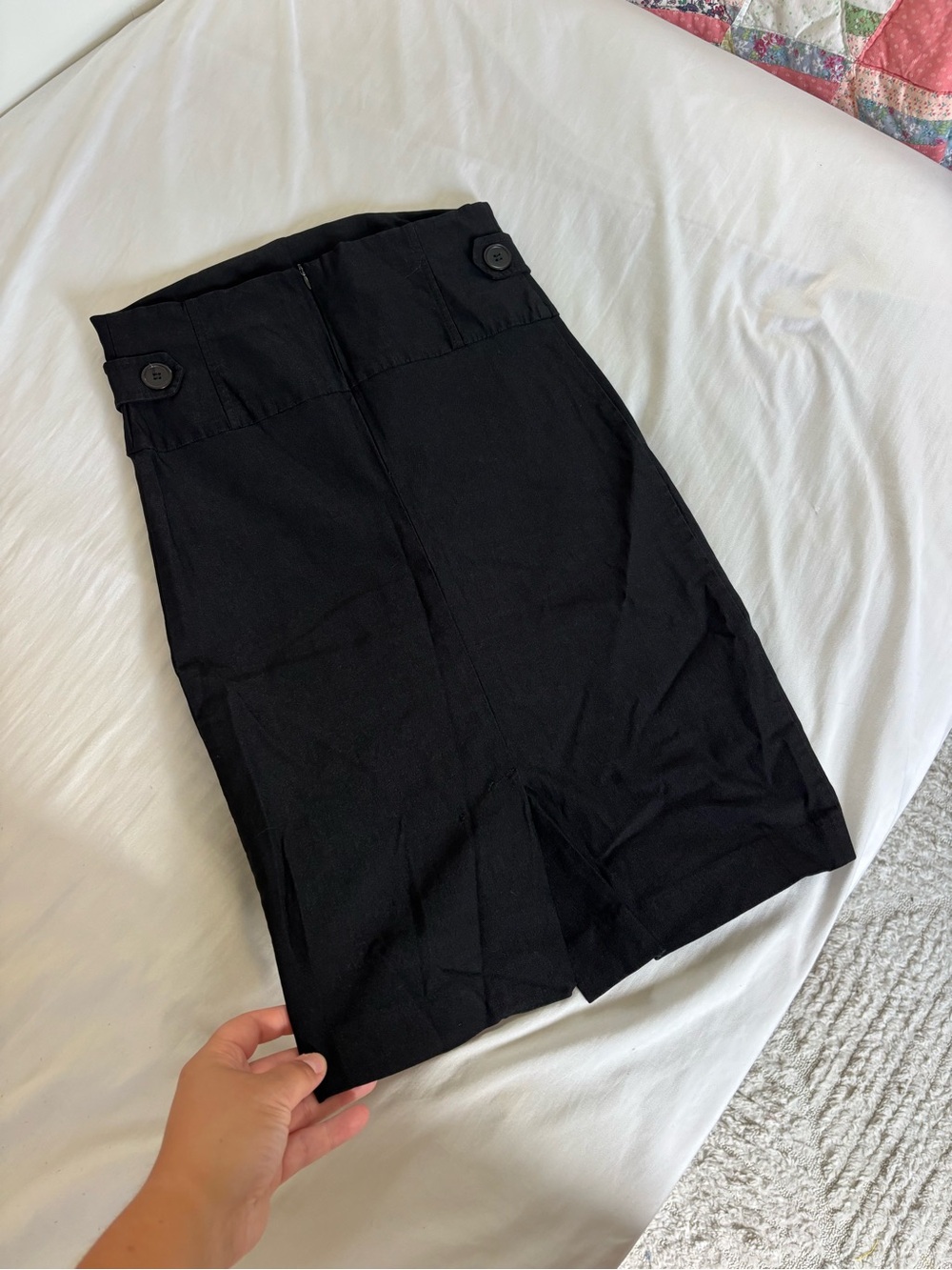 Black High-Waist Pencil Skirt with Button Detail